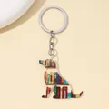 Decorative dog-shaped acrylic keychain featuring a colorful library book shelf design - Dog Shape (2) / 5cm 3mm Thick With Keychain