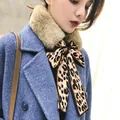 Écharpe chic en fausse fourrure pour femme avec ruban léopard, idéale pour l'hiver. - 135-175CM / Abricot Foncé + Léopard Café