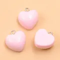 Set of three pink resin heart charms for DIY jewelry making and necklace accessories - 1 Piece / Pink (22E13)