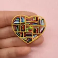 Heart-shaped acrylic keychain with a colorful bookshelf and book design for book lovers - Yellow Border Heart Shape (5) / 5cm 3mm Thick With Keychain