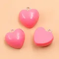 Glossy pink heart-shaped resin charm pendant for DIY jewelry bracelets and necklaces - 1 Piece / Rose Red (22E13)