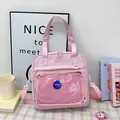 Cute pink crossbody bag with transparent mesh pocket and large capacity for students - Single Bag (Without Badge) / Pink