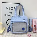 Stylish light blue nylon handbag with transparent mesh front pocket and FASHION badge for women - Single Bag (Without Badge) / Blue