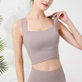 Mauve shockproof sports bra with wide straps and criss-cross hem detail - S / Tops / Milk Coffee