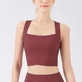 Premium burgundy yoga sports bra featuring a supportive cross hem and wide straps - S / Tops / Ancorra Red