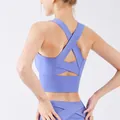 Reggiseno sportivo professionale lavanda con incrocio sulla schiena per yoga e fitness. - Taglia S / Top / Blu codice