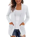 Cárdigan de punto de color sólido para mujer con manga larga y bolsillos laterales - S / Tops / Blanco
