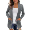 Elegante cardigan lavorato a maglia grigio a maniche lunghe con tasche da donna, stile aperto - S / Tops / Grigio