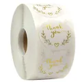 Autocollants adhésifs 'thank you' en feuille d'or avec motif branche d'olivier en rouleau - Style 2 (Marquage à Chaud Doré) / 500 Pièces/Rouleau (1 pouce/2,5cm)