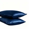 Seidiger dunkelblauer Satin-Kissenbezug-Set mit Hotelverschluss, 2er Packung - 2 Stück/Packung (S) / Marineblau