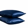 Silky navy blue satin pillowcase set with envelope closure, 2 pieces pack - 2 Pieces/Pack (S: 51x66cm) / Navy Blue