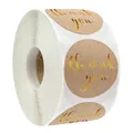 Roll of kraft paper stickers with gold foil Thank You lettering for gift wrapping - Style 6 (Gold Stamping)