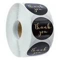 Roll of elegant black and gold foil thank you stickers for gift wrapping decoration - Style 7 (Gold Stamping)