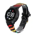 LED-Digitaluhr für Kinder mit buntem Regenbogen-Silikonarmband und Sportsymbolen - Klassisches Schwarz