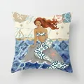 Vintage mermaid illustration summer ocean theme cushion cover with blue tile pattern tail - Vintage Red Mermaid Postmark (TPR030-2) / 45x45CM (No Core)