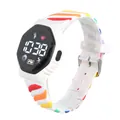 Sportliche LED-Digitaluhr für Kinder mit farbenfrohem Regenbogen-Silikonarmband - Schneeweiß