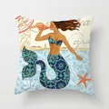 Decorative square pillowcase featuring a vintage mermaid illustration and ocean patterns - Puerto Rico Mermaid (TPR030-3) / 45x45CM (No Core)