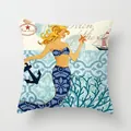 Ocean theme decorative pillowcase featuring vintage mermaid and nautical anchor illustration - Long Hair Mermaid Anchor (TPR030-4) / 45x45CM (No Core)