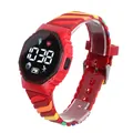 Kids sport LED digital watch with vibrant rainbow silicone strap and red casing - Retro Copper