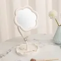Sunflower shaped desk makeup mirror in cloud white finish with jewelry tray base - L / White
