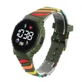 Children's LED digital sports watch with colorful rainbow silicone strap in army green - Army Green