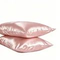Two-piece set of silky pink satin pillowcases with smooth finish and envelope closure design - 2 Pieces/Pack (S) / Lotus Pink