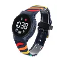 Children's LED digital sports watch featuring a vibrant colorful rainbow silicone strap. - Ink Blue