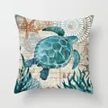 Watercolor sea turtle and starfish throw pillow case with vintage nautical map print - Realistic Green Turtle (TPR030-7) / 45x45CM (No Core)
