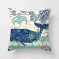 Vintage nautical ocean theme throw pillow cover with floral whale and red anchor print design - Patterned Whale Anchor (TPR030-9) / 45x45CM (No Core)