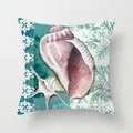 Square throw pillow cover featuring watercolor pink seashell and teal ocean motifs - Watercolor Shell Conch (TPR030-10) / 45x45CM (No Core)