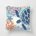 Ocean themed throw pillow cover with sea turtle, starfish and coral decorative design - Sea Turtle (TPR030-12) / 45x45CM (No Core)