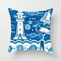 Nautical marine theme throw pillow cover featuring lighthouse and seagull print for sofa decor - Nautical Lighthouse (TPR030-20) / 45x45CM (No Core)