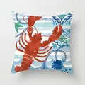 Summer nautical lobster pattern throw pillow cover with starfish and blue wave design - Lobster Starfish Stripes (TPR030-21) / 45x45CM (No Core)