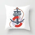 Decorative nautical square cushion cover featuring stylized anchor and lifebuoy print design - Sailor Lifebuoy (TPR030-25) / 45x45CM (No Core)