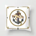 Square white nautical cushion cover featuring grey anchor and nautical rope design - Nautical Compass (TPR030-28) / 45x45CM (No Core)