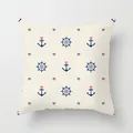 Marine nautical theme throw pillow cover featuring blue anchor and red heart pattern - Nautical Anchor Helm Hearts (TPR030-31) / 45x45CM (No Core)