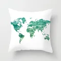 Decorative world map cushion cover with teal ocean water texture on white base fabric - Teal World Map (TPR030-34) / 45x45CM (No Core)