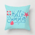 Summer ocean themed pillowcase with Hello Summer text starfish and seashell design - Waves Hello Summer (TPR030-37) / 45x45CM (No Core)