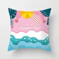 Decorative summer beach cushion cover featuring waves and Hello Summer Time text print - Hello Summer Time Beach (TPR030-39) / 45x45CM (No Core)