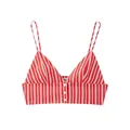 Détail d'un crop top caraco à rayures rouges et blanches avec boutons sur le devant - XS / Hauts