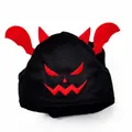 Adorable plush black devil hat for small dogs and cats with red horns and wings - L / Black and Red Style with Wings / Black