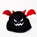 Cute black demon plush pet hat with red horns and wings for cats and small dogs - Black and White Style with Wings