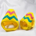 Plush festive yellow pet hat with pink and teal wavy patterns for dogs and cats - Small / Egg Style / Yellow