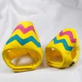 Plush festive yellow pet hat with pink and teal wavy patterns for dogs and cats - Egg Style