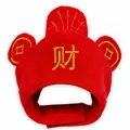 Festive red plush pet hat featuring gold embroidered wealth character for dogs and cats - Small / Fortune Style / Red