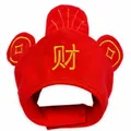 Festive red plush pet hat featuring gold embroidered wealth character for dogs and cats - Fortune Style