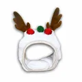 Adorable white plush pet Christmas hat featuring reindeer antlers and festive pompoms - Christmas White Hat Style