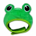 Adorable green plush frog hat for cats and small dogs with adjustable velcro strap - Big Eyed Frog Style