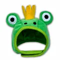 Green plush frog headwear for pets featuring a yellow crown for cats and small dogs - Small / Crown Frog Style / Green