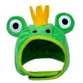 Green plush frog headwear for pets featuring a yellow crown for cats and small dogs - Crown Frog Style